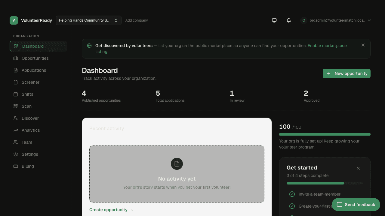 VolunteerReady application queue dashboard